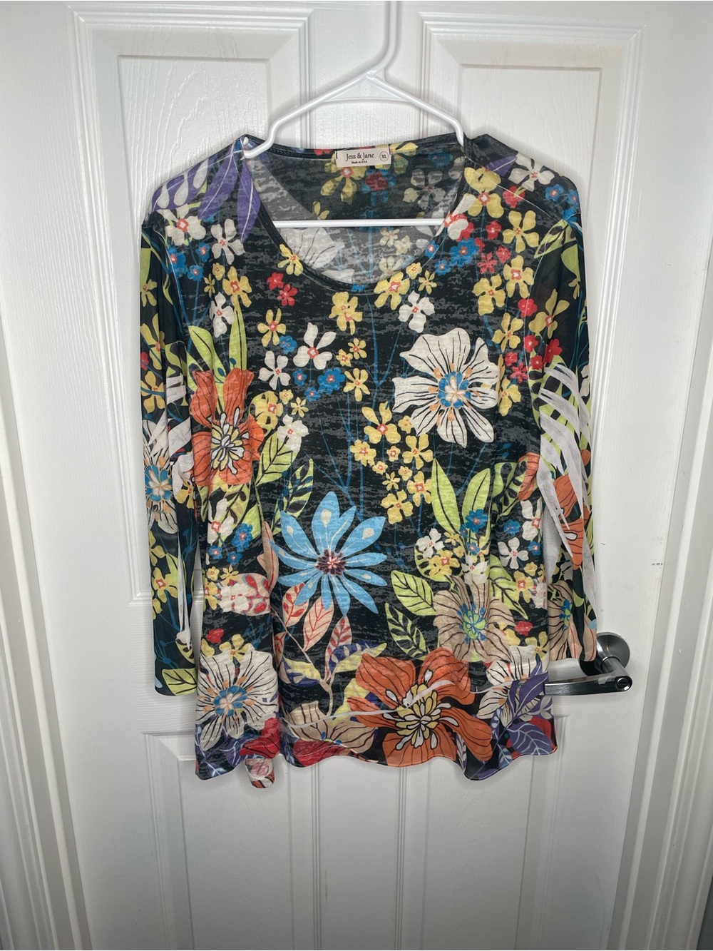 Jess & Jane Multicolor Floral Tunic Top Layered Hem Colorful Whimsical Flowy XL